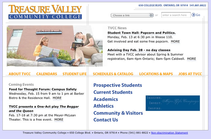 Screenshot of the old home page