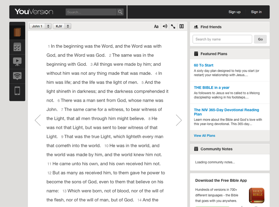 Screenshot of the old reader section