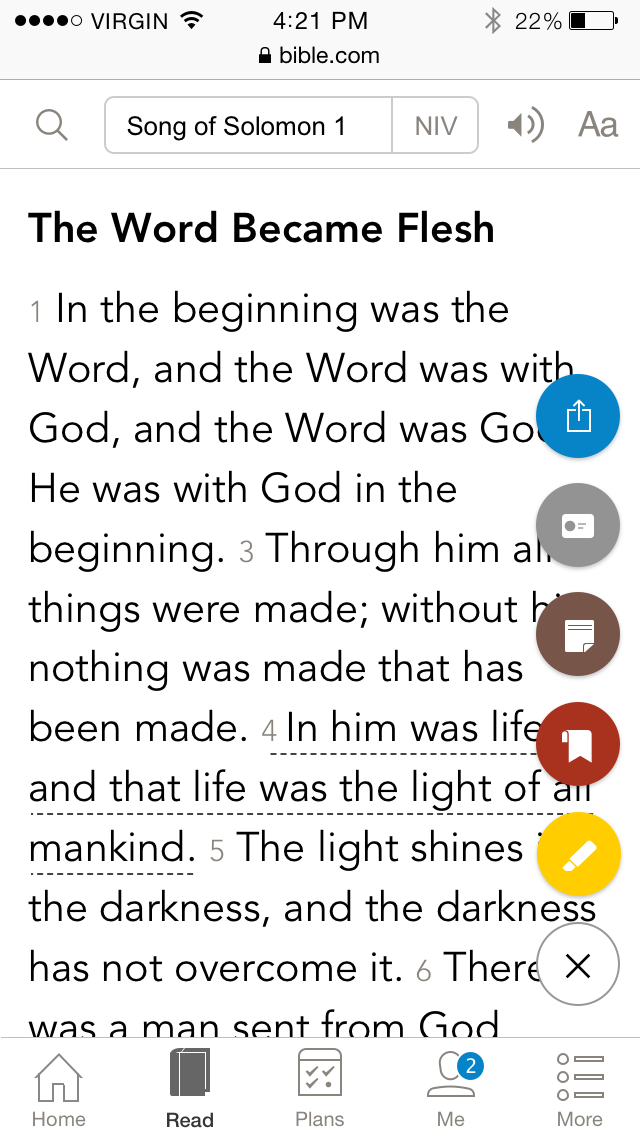 Screenshot of the bible.com mobile site