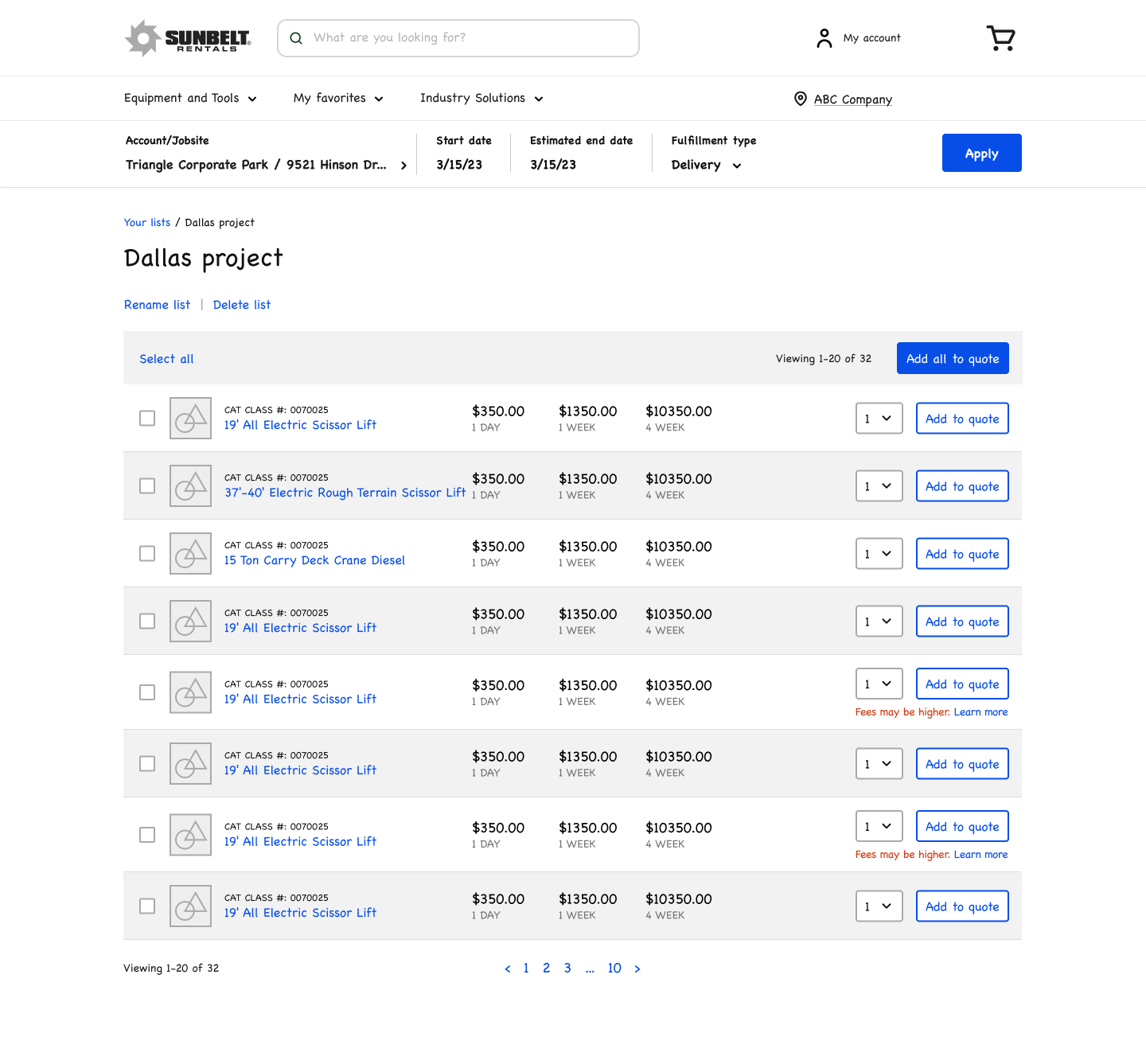 Image of the favorites list management screen